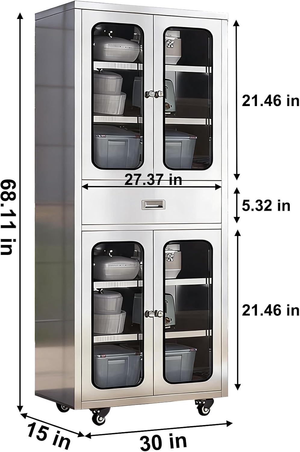 68" Full-Assembled Stainless Steel Cabinet with 1 Drawer and Glass Doors...