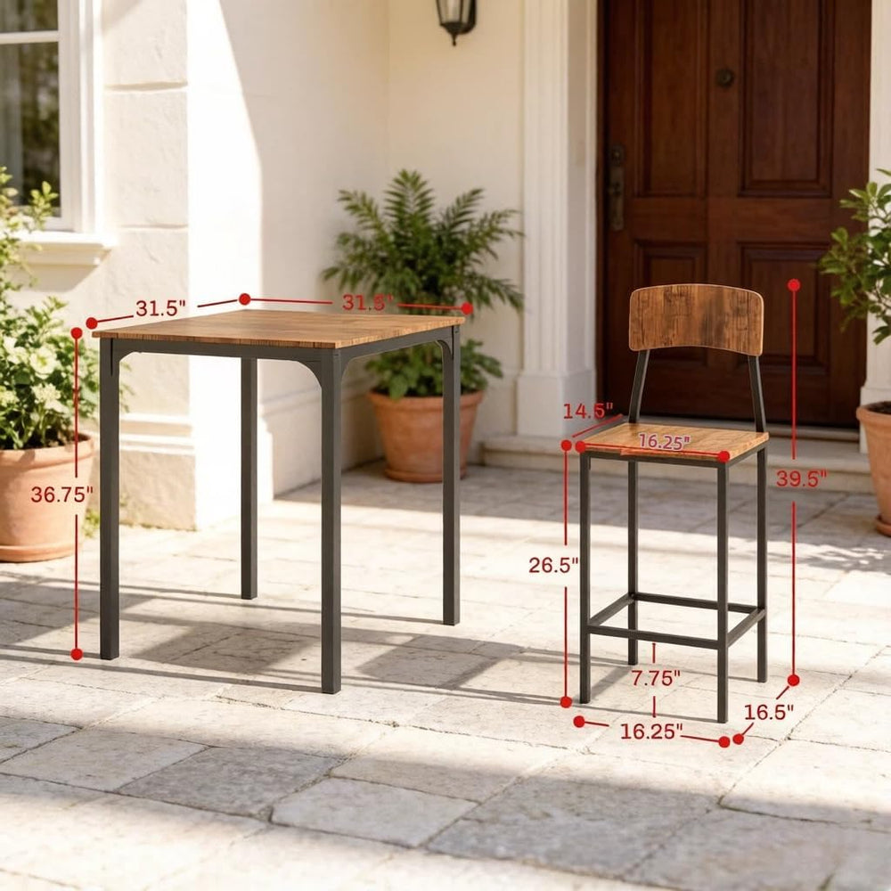 3-Piece 31.5in Square Pub Table and Chairs Set with 2 Stools Black,Walnut | I...