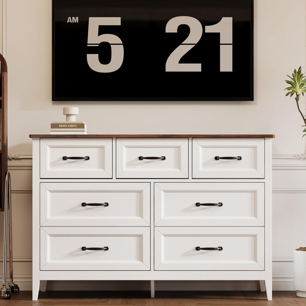 Gizoon Farmhouse 7 Drawers Dresser, White Chest of Drawers