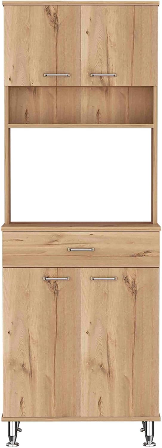 Della 60 Kitchen Pantry with Countertop, Closed & Open Storage -Light Oak