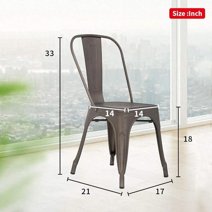 FDW | Set of 4 Metal Dining Chairs | Bronze | Stackable Tolix Side Chairs wit...