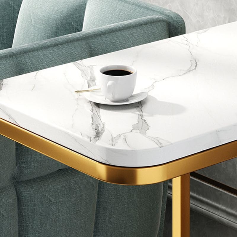 End Table, Modern Marble Side Table Sofa Table with Storage Shelf, Narrow Nig...