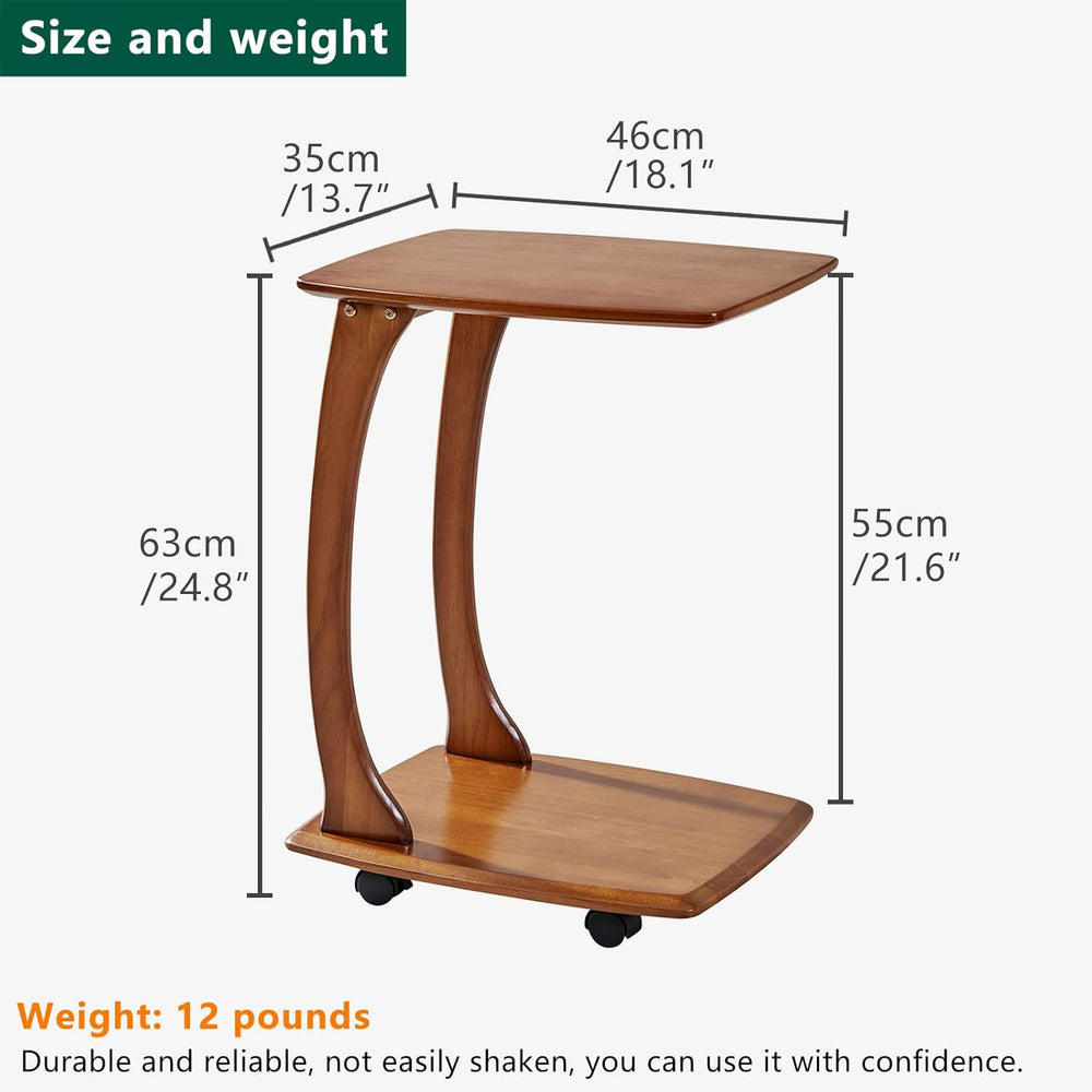 C-Shaped End Table with Wheels,Walnut Color(18.1" Dx13.7 W x24.8 H) | Ro...
