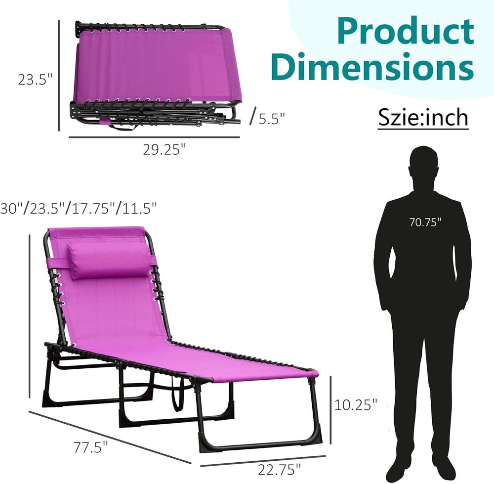 Outdoor Sun Tanning Chair Folding, Heavy Duty Adjustable 4-Position Folding L...