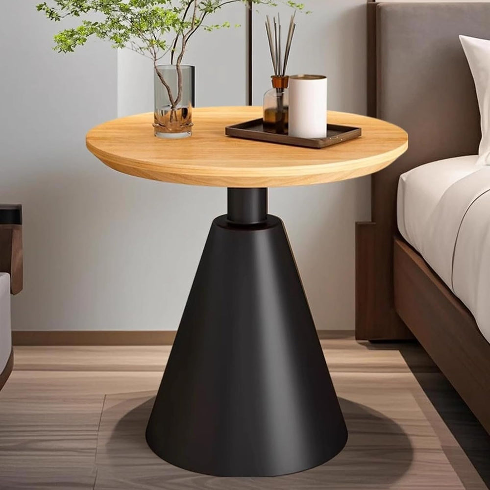 Round Pedestal Side Table, Modern Solid Wood End Table with Metal Base, Small...