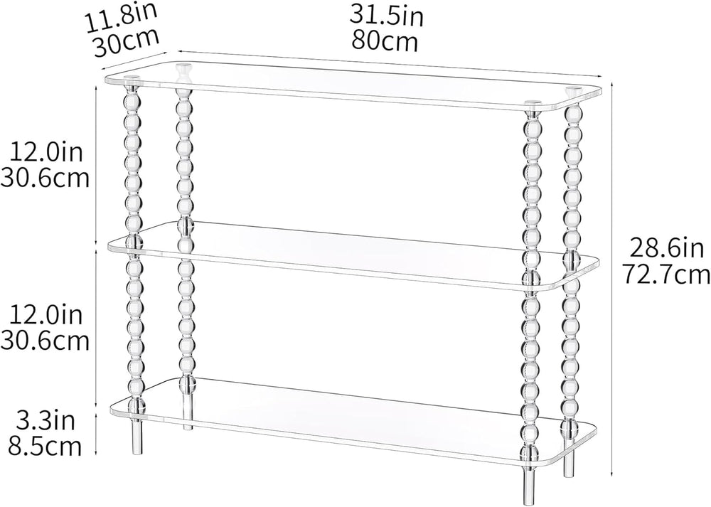 Acrylic Clear Console Table for Entryway, 3-Tier Sofa Table Bookshelf, Low Bo...