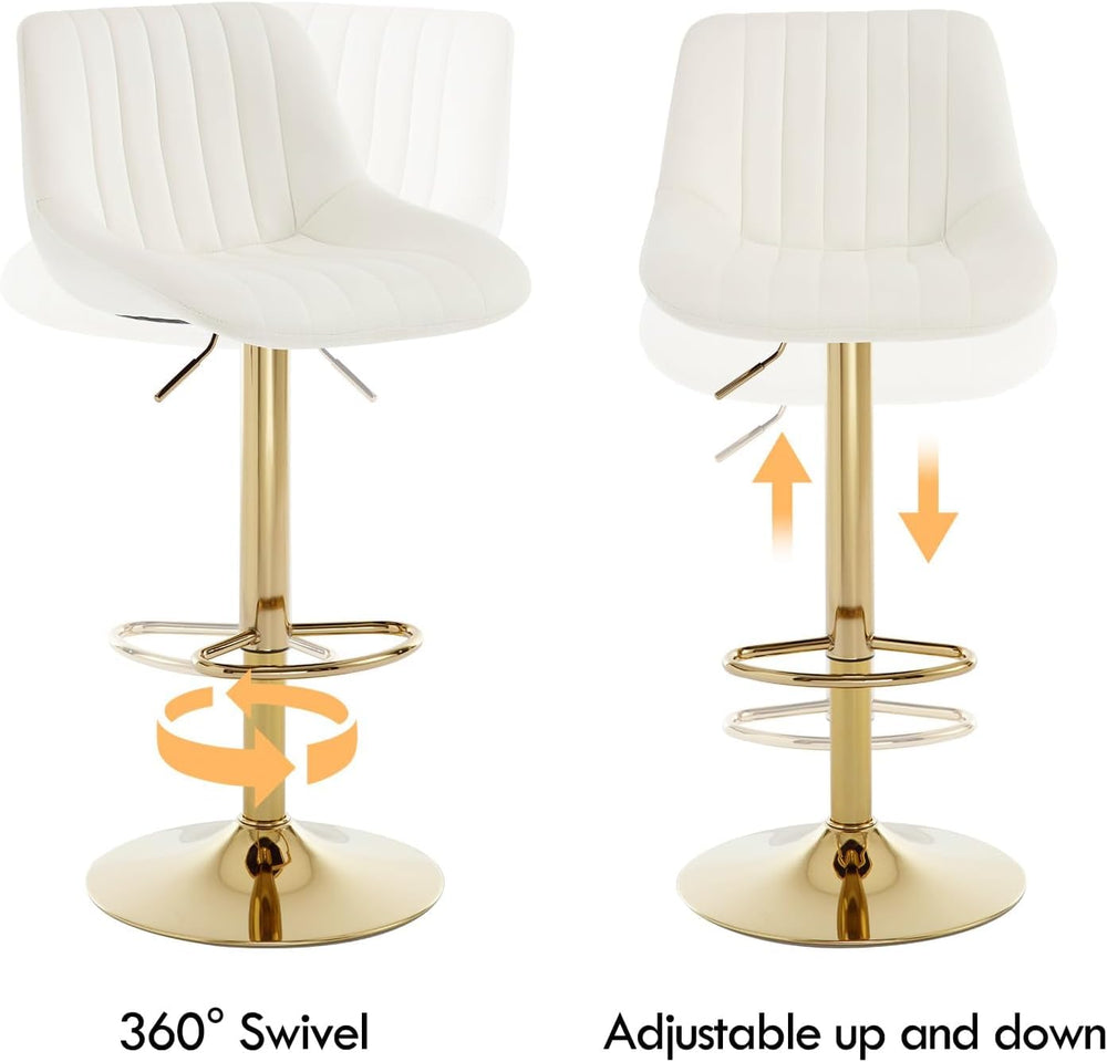 Barstools Set of 3, Golden-Cream, Adjustable Swivel Bar Stools | With Back, A...