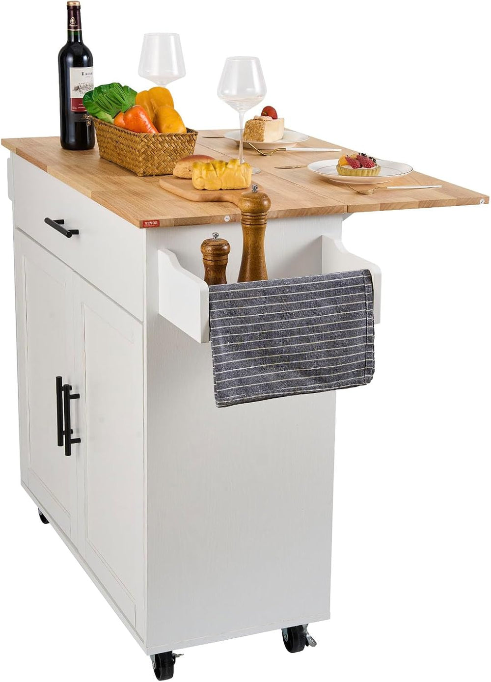 VEVOR Kitchen Island Cart with Solid Wood Top, 35.4" Width Mobile Carts ...