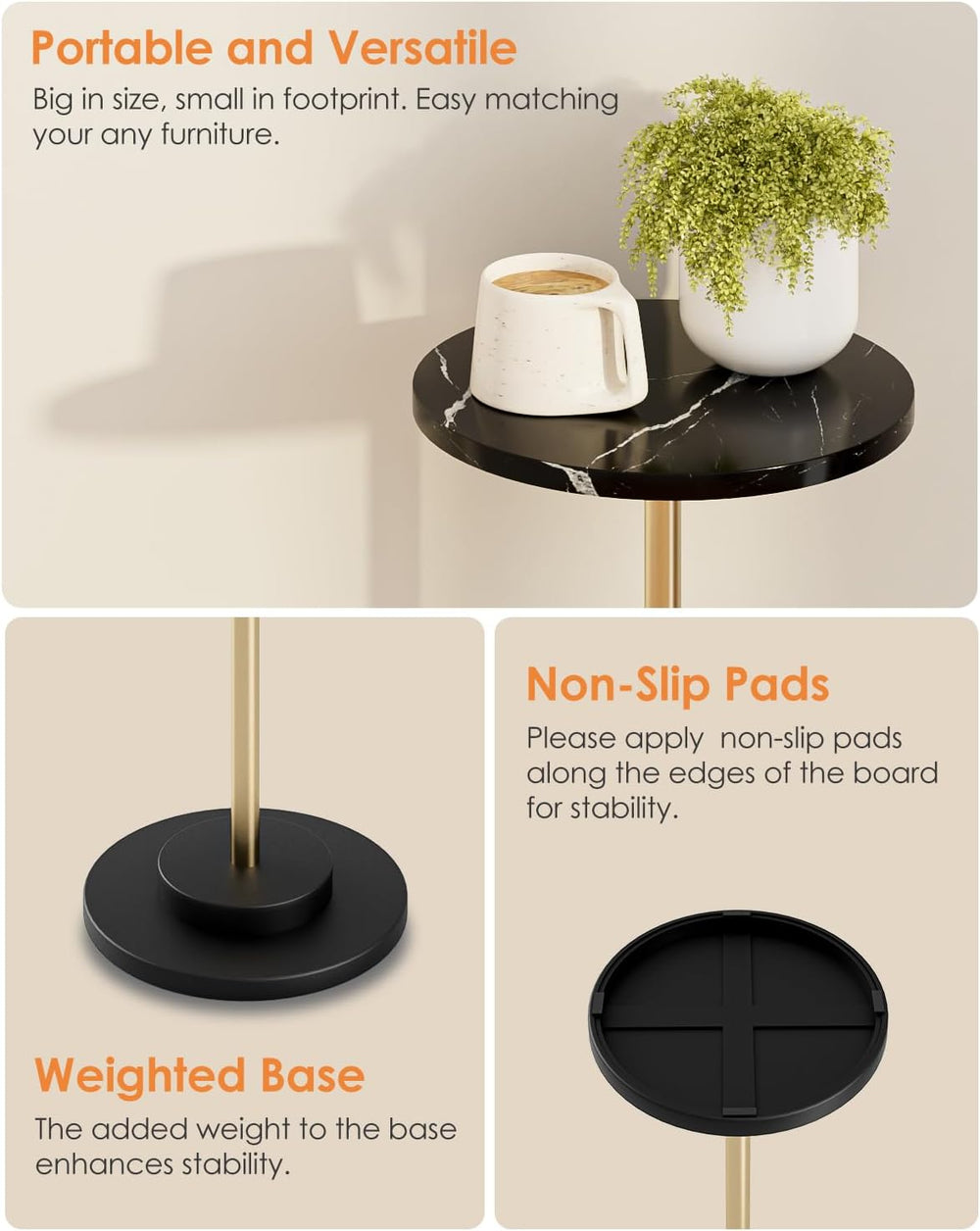 Round Side Table, Small Drink Table for Small Spaces, Modern Accent End Table...