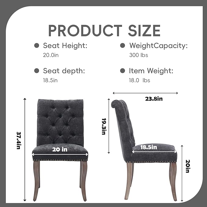 Upholstered Tufted Chenille Dining Side Chairs, Armless Nailhead Trim Chairs ...