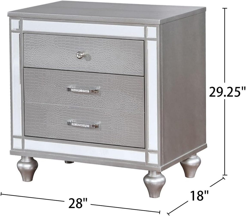 2 Drawers Drawer with Mirror Trim, Silver,for Small Spaces