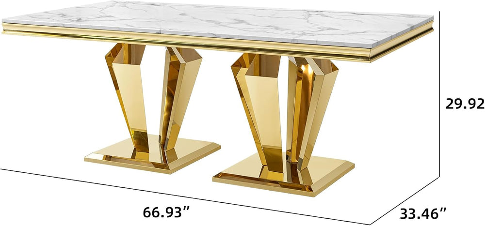 66.9" Dining Table for 4-6,Elegant Kitchen Table with Faux Marble Top Di...