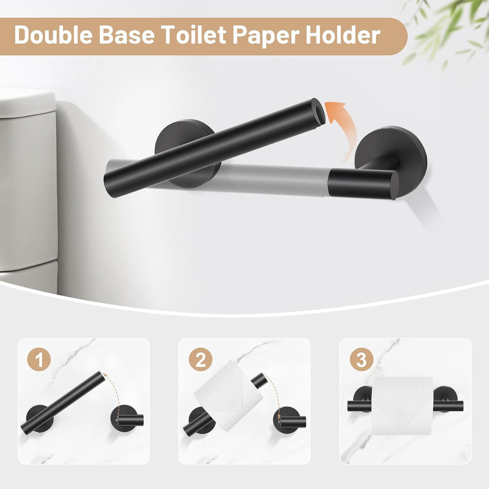 Matte Black Bathroom Hardware Set, Toilet Paper Holder, Towel Ring & Hooks
