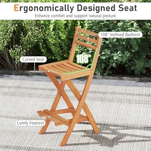 Tangkula Patio Folding Barstool, Outdoor Portable High Top Acacia Wood Bar He...
