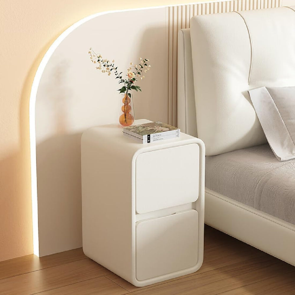 Modern Bedside Table, Minimalist Nightstand Small Narrow Side Table with 2 Dr...