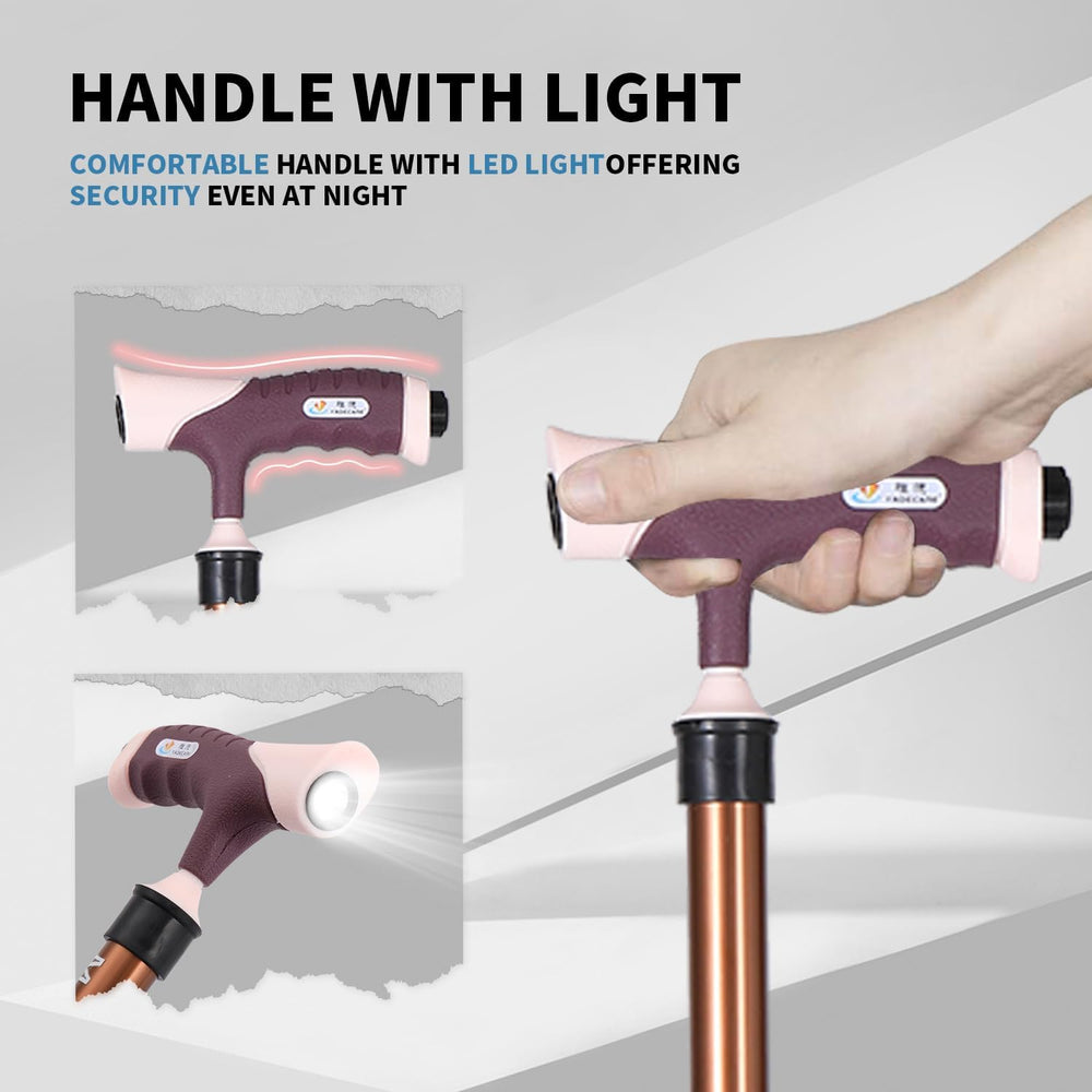 Folding Stool with LED Light, Adjustable Walking Cane Seat, Portable Tripod C...