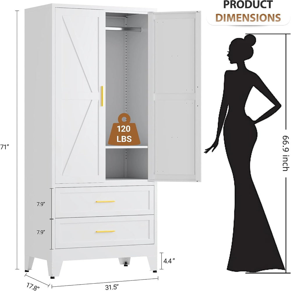 71 "H Armoire Wardrobe Closet with 2 Drawers and Adjustable Shelves | Me...