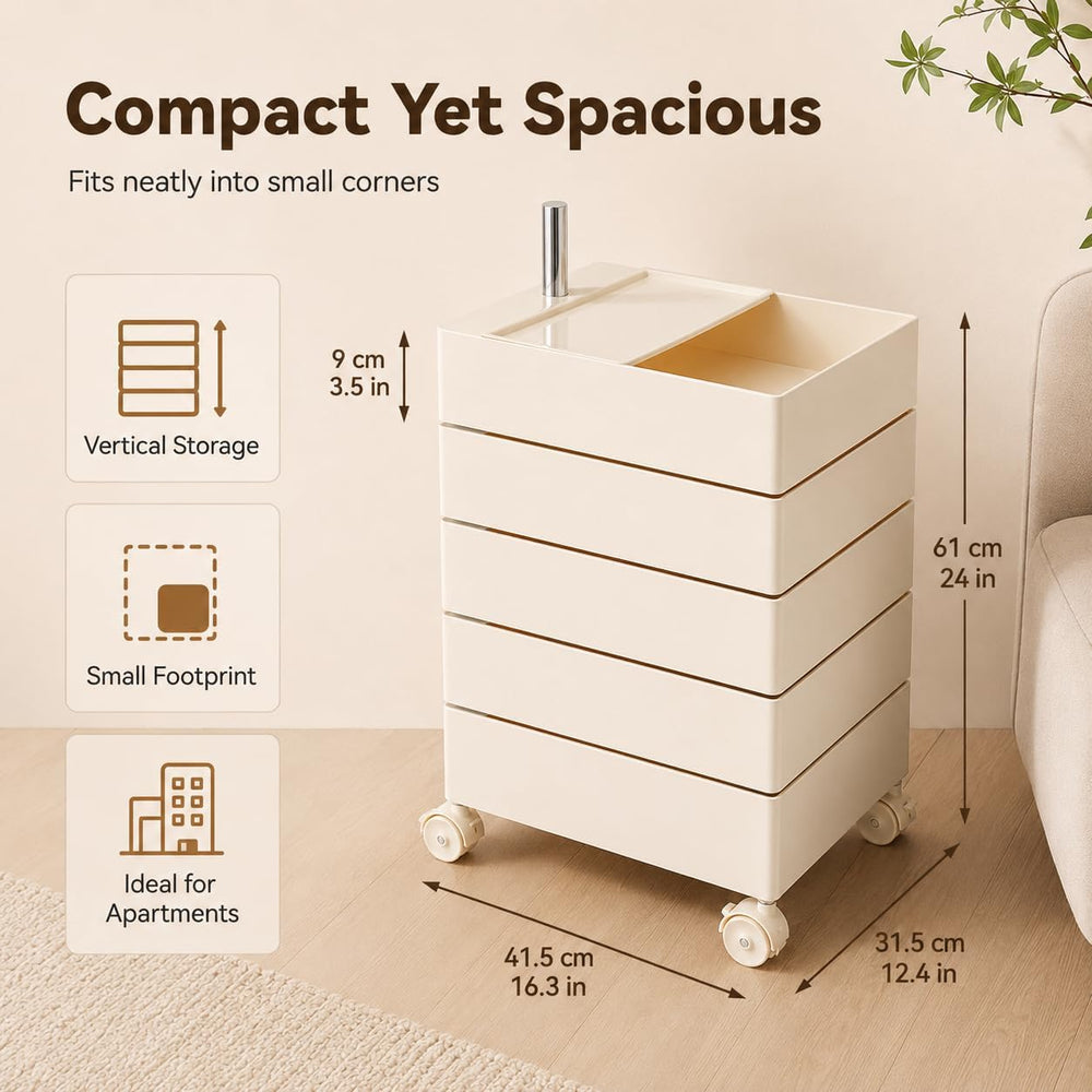 5-Tier Rotating Storage Cabinet with Wheels, 360° Swivel Rolling Organizer Ca...