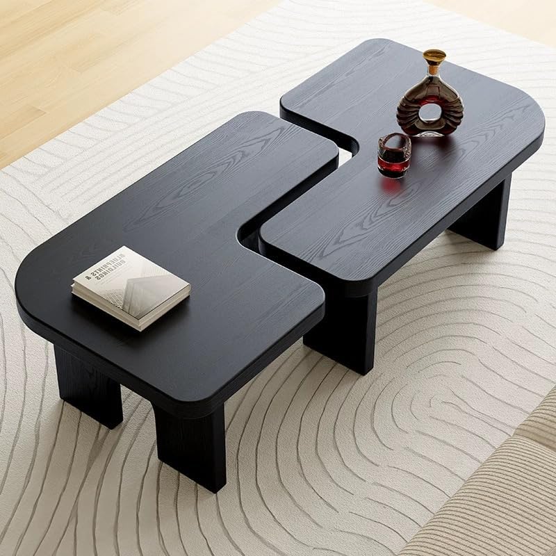 53.15" Antique Black Wood Nesting Coffee Table Set | 70.86 Inch Extended...