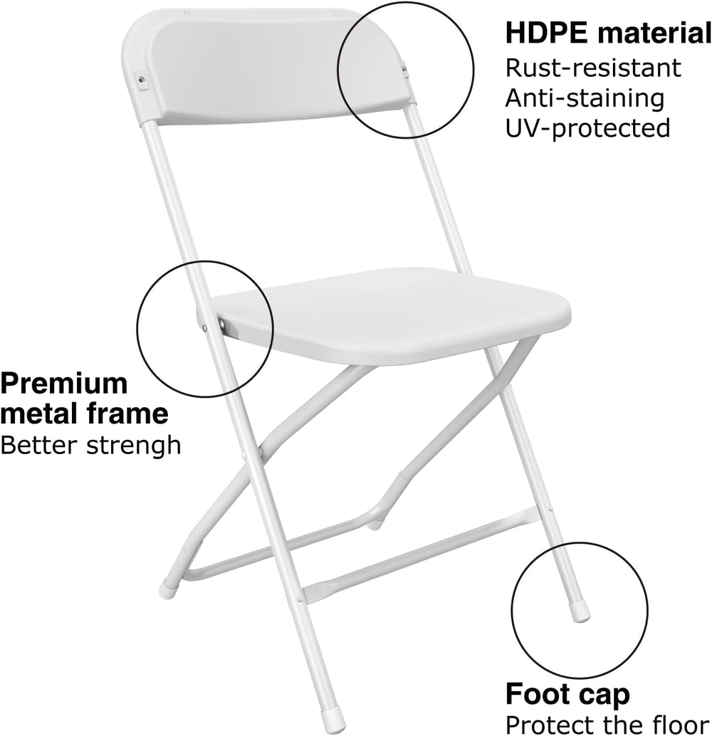 White Folding Chairs 10 Pack, Portable Party Chairs, Plastic Folding Chair,St...