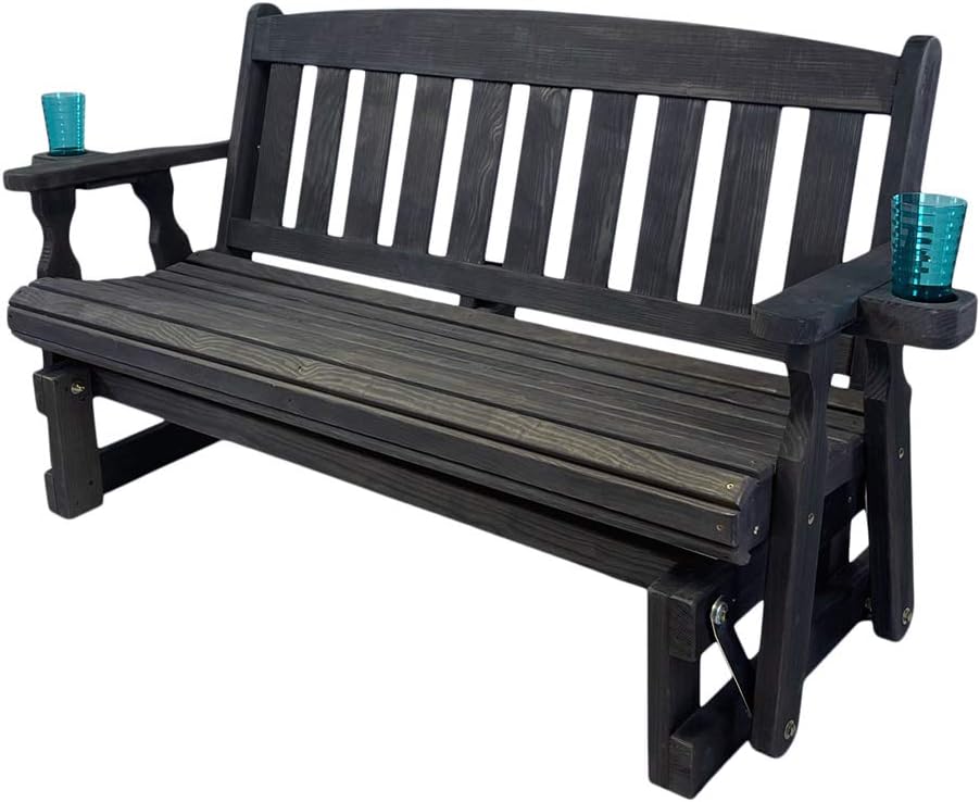 Amish Heavy Duty 800 Lb Mission Pressure Treated Porch Glider with Cupholders...