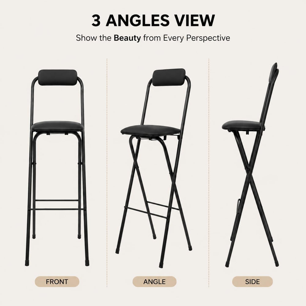 27.5'' Tall Folding Bar Stool, Cushioned Padded Folding Stool with Ba...