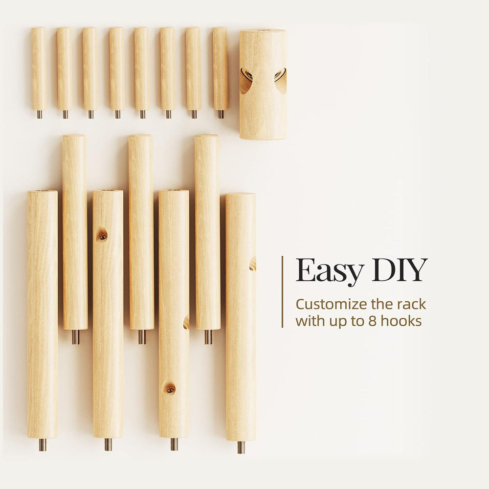 Pipishell Solid Wooden Coat Rack Freestanding with 8 Hooks, Natural