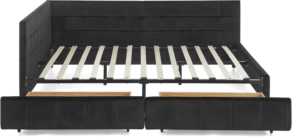 King Size Storage Bed Frame with Upholstered Tufted Headboard, Platform Bed w...