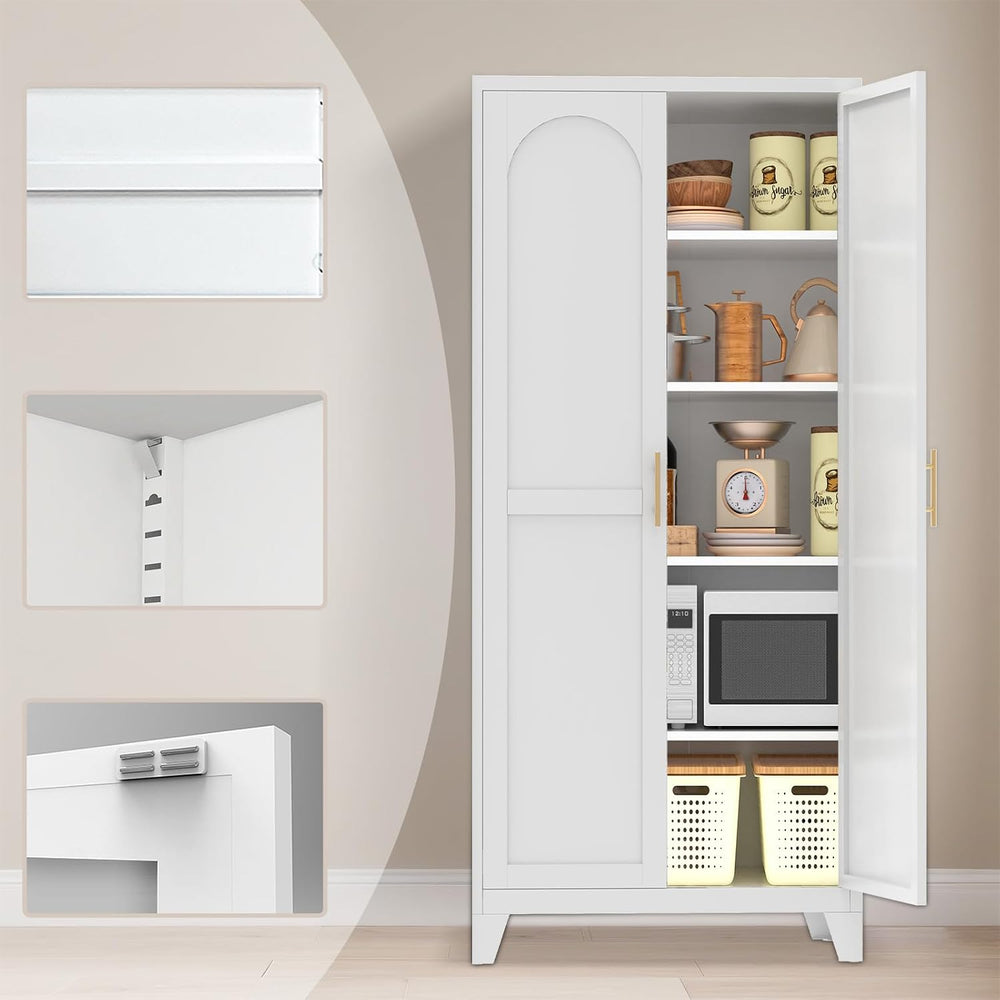 Metal Pantry Cabinet, Kitchen Pantry Storage Cabinets with 2 Door and Adjusta...