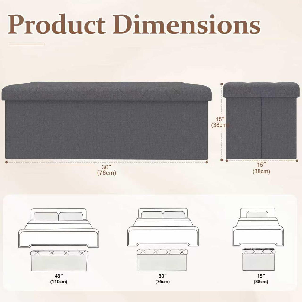 30 inch Storage Ottoman Bench, 30 inch Folding Storage Bench Ottoman, for Bed...