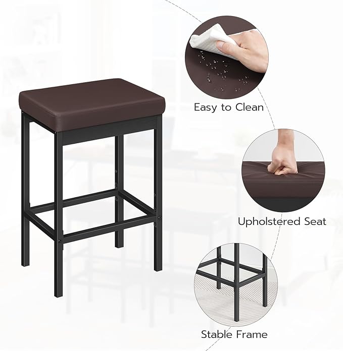 HOOBRO Bar Stools, Set of 2 Barstools, 24.8-Inch Height Stools, Breakfast Bar...