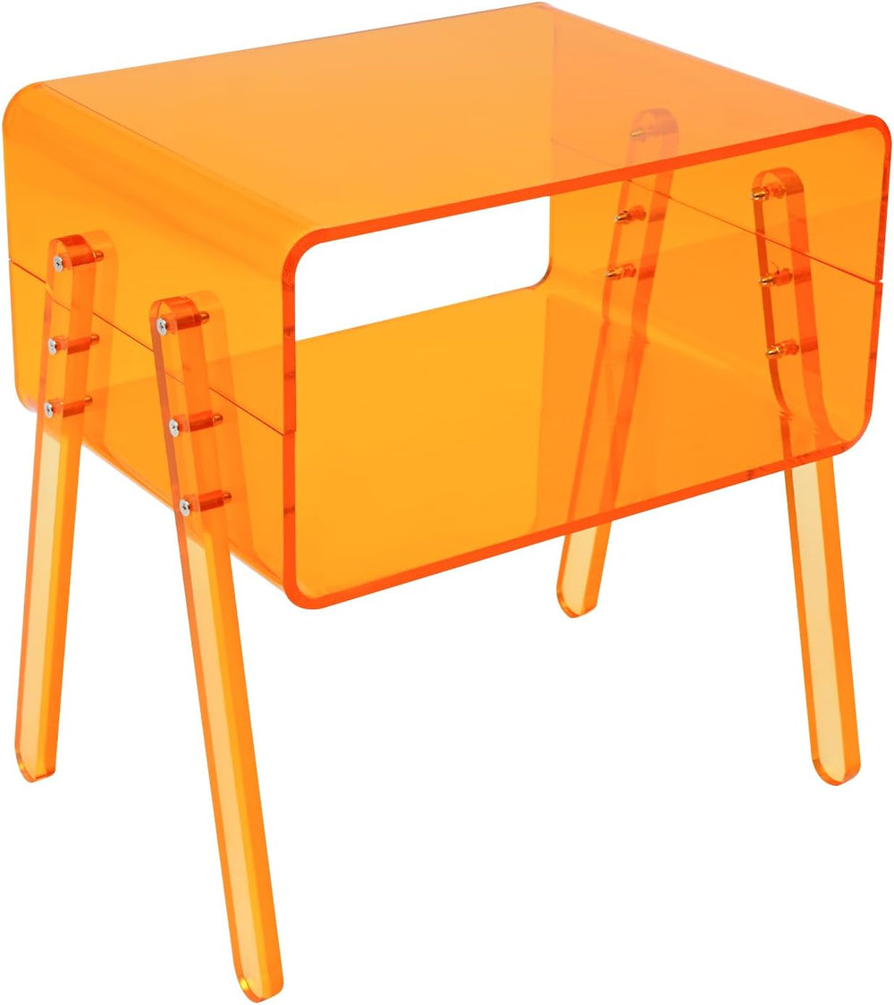 Acrylic Side Table, 2-Tier End Table with Open Storage, Modern Nightstand for...