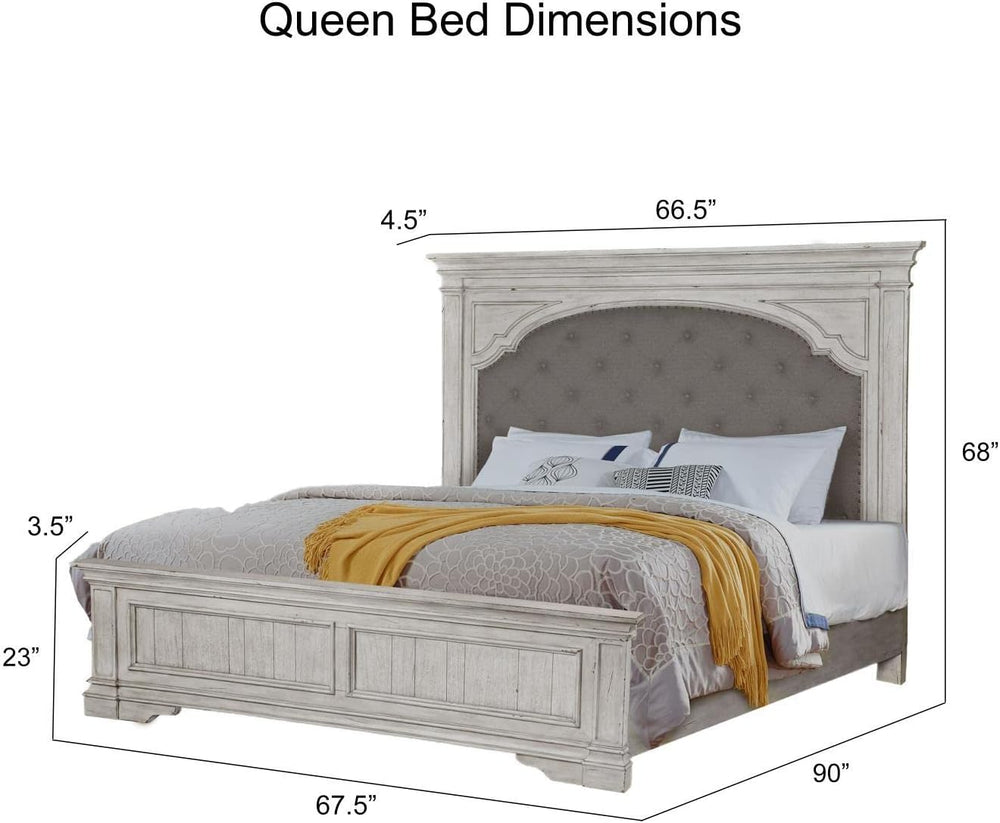 Steve Silver Highland Park Rustic Ivory Wood Upholstered Panel Queen Bed