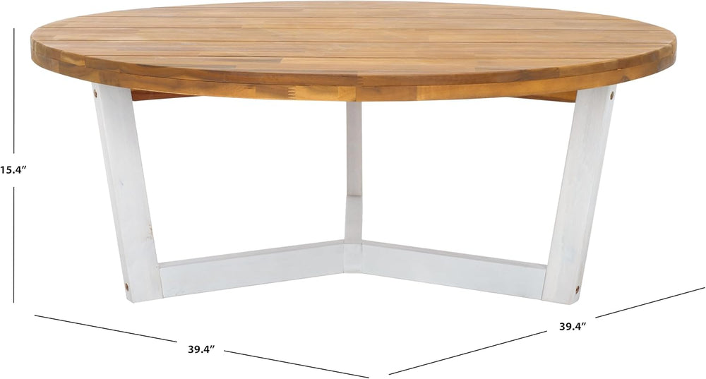 SAFAVIEH Outdoor Leo Wood Coffee Table, 39.4" Natural/White PAT7319A