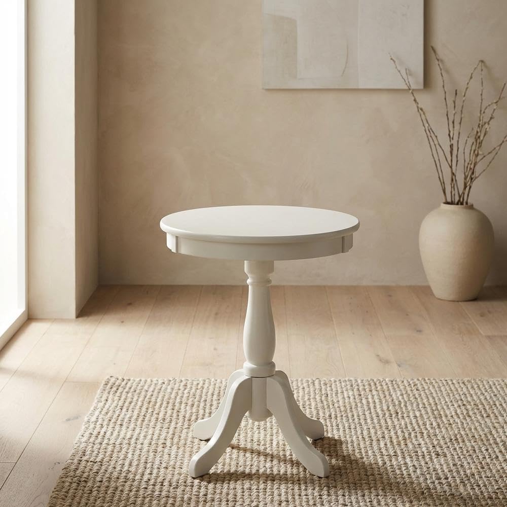 Furnifact White, Accent Side Table, Wood Engineered Wood Construction, Durabl...