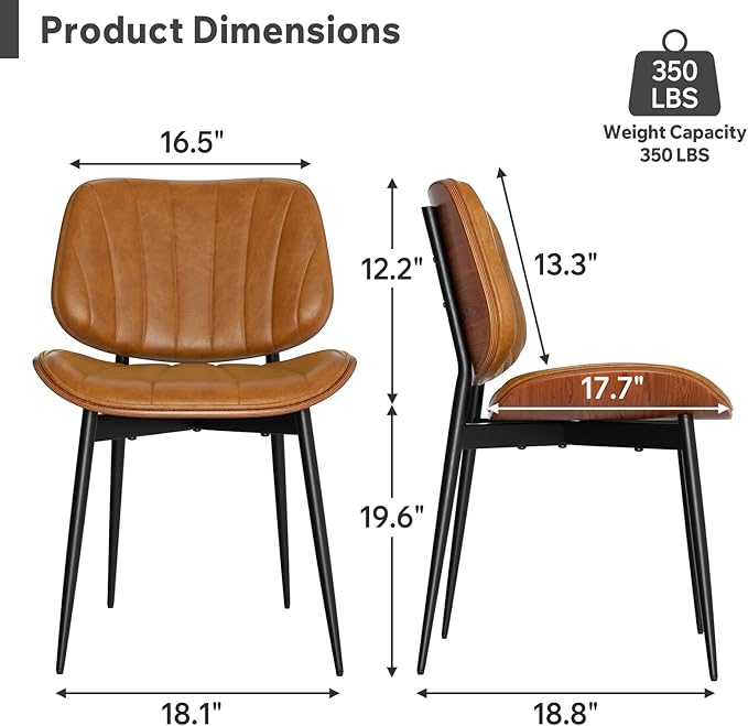 Dining Chairs Set of 2, Mid Century Modern Dining Room Chair, Upholstered Fau...