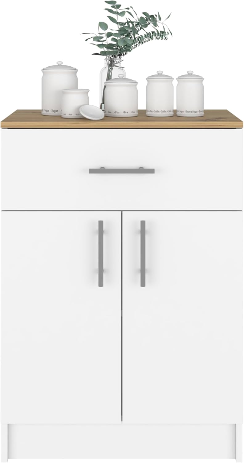 Modern Kitchen Pantry, Storage Cabinet with 1 Drawer, Particle Board, White +...