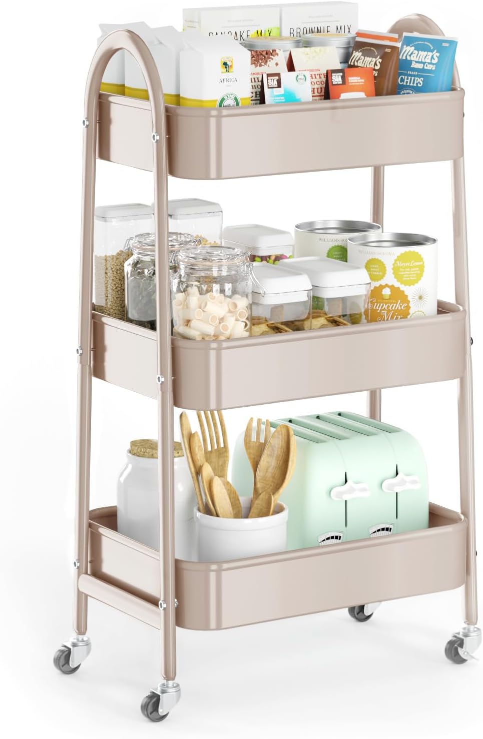 EAGMAK 3 Tier Utility Rolling Cart, Metal Storage Cart with Handle and Lockab...