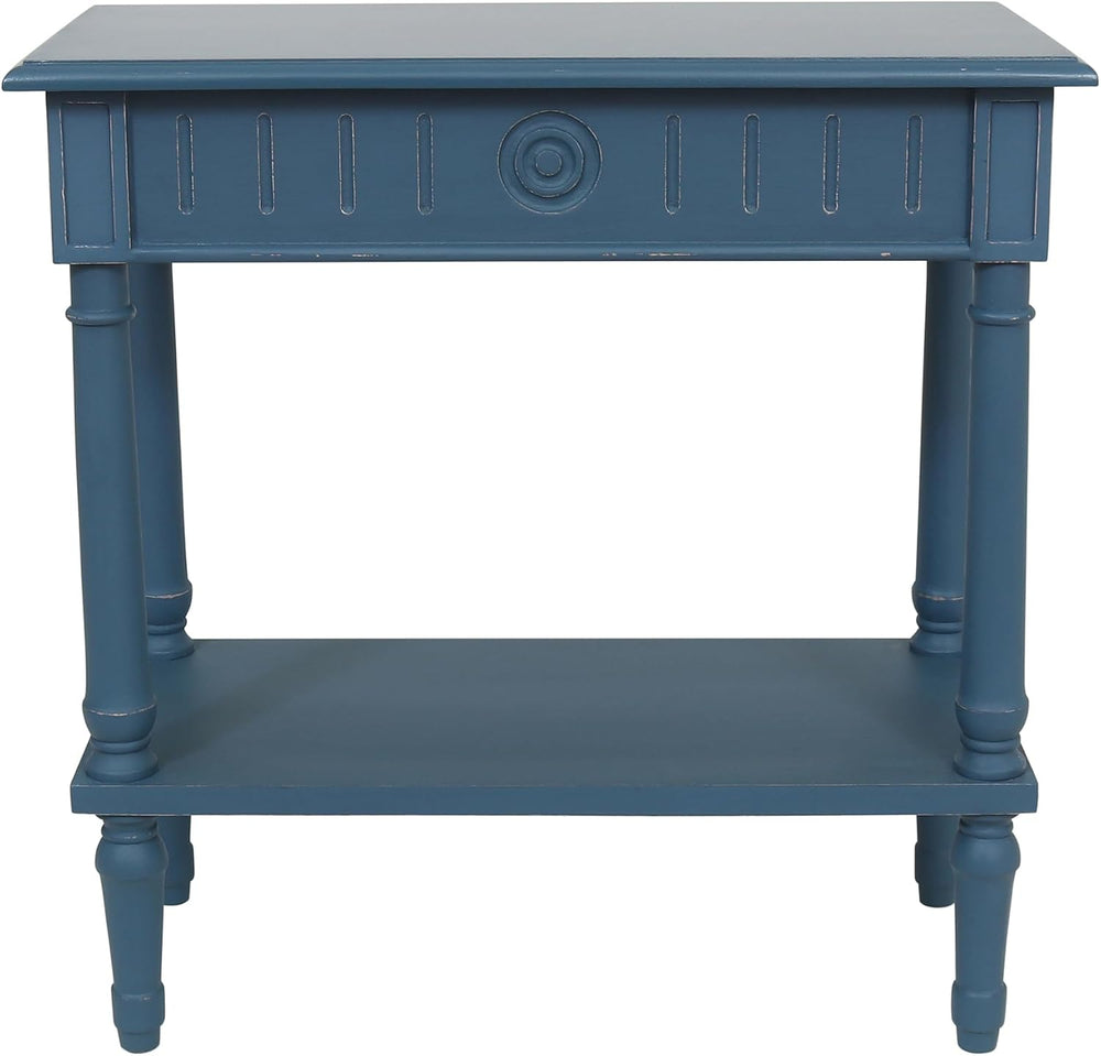 East at Main Handmade Solid Wood Narrow End Table with Drawer, Slim Blue Side...