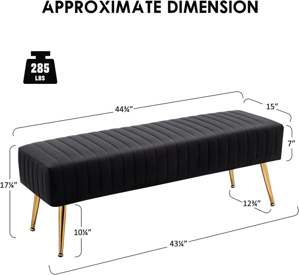 Furniliving 44 Inch Bedroom Bench, Upholstered Tufted Striped Fabric Ottoman ...