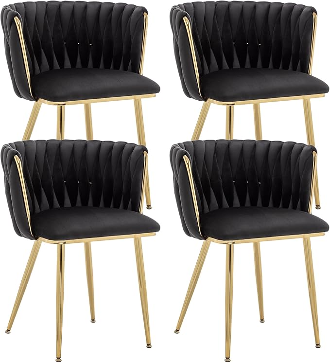 Kiztir Black Velvet Dining Chairs Set of 4, Upholstered Dining Room Chairs wi...
