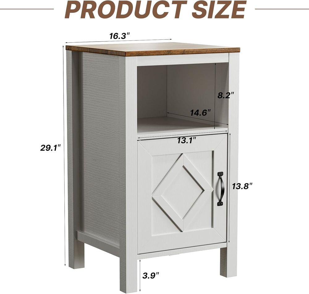 BVIUNTWO Set of 2 Modern White Side Tables with Cabinet & Open Department...