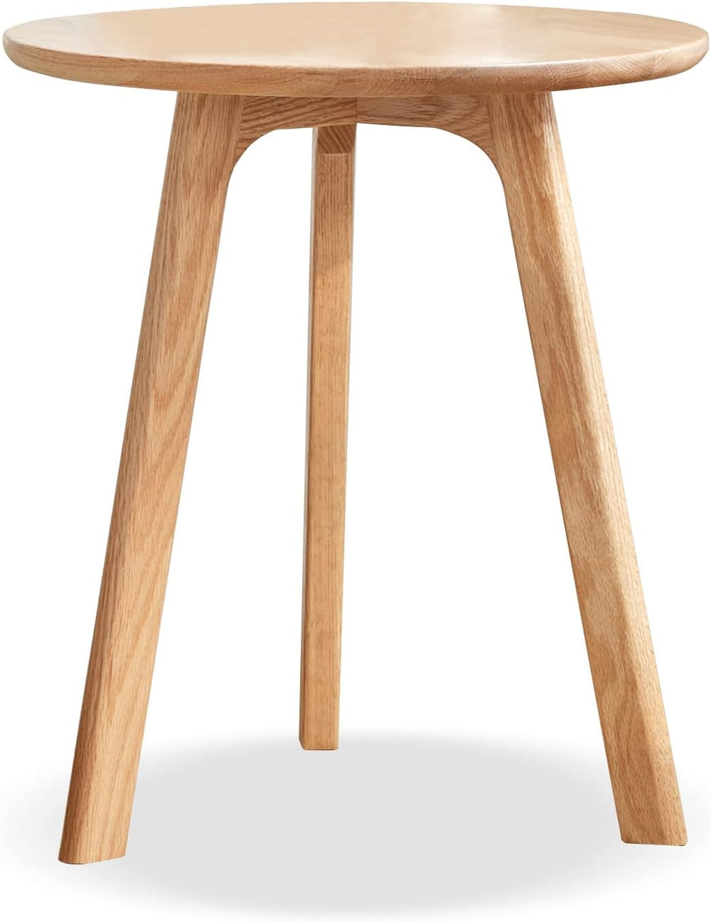 Rainbow Home Fana Round End Table, 100% Natural Solid Oak Wood with 3-Leg Des...