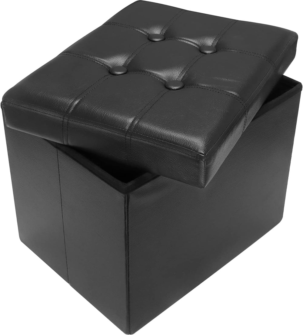 AmasSmile Storage Ottoman Folding Foot Rest Stool, Leather Footstool Bench, S...