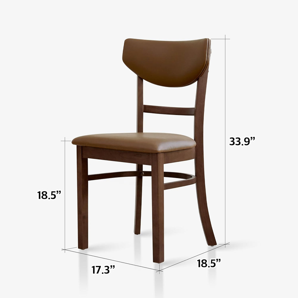 Livinia Bay Dining Chair Set of 2, Solid Malaysian Oak PU Leather Upholstered...