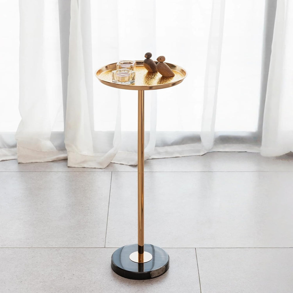 Martini Table Adjustable Drink Table, Small Round Side Table with Natural Mar...