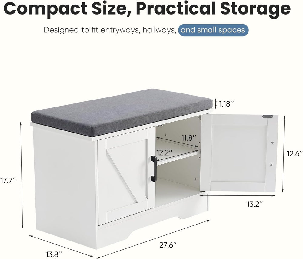 NEWBULIG Shoe Storage Bench for Entryway with Cushion, 27.6IN, White | Shoe O...