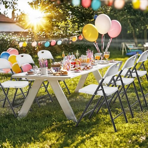 Bonnlo 10-Pack White Plastic Folding Chairs, Portable Seat with Sturdy Steel ...