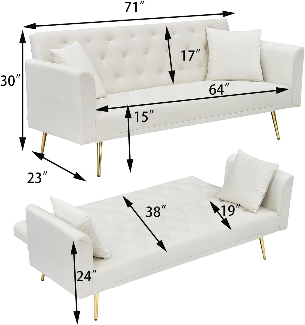 71" Modern Velvet Sofa Bed Futon, Convertible Sleeper Couch, Adj. Backre...