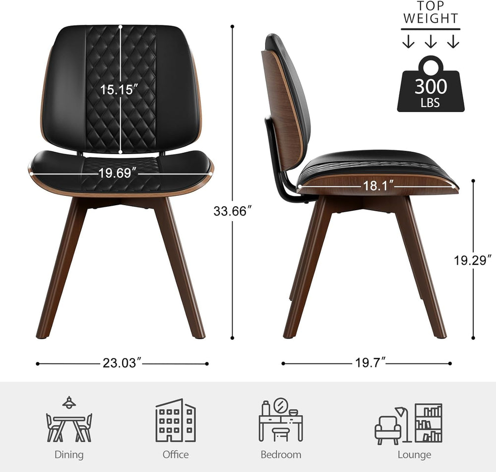 BV Dining Chairs Set of 4, PU Leather Armless Kitchen Chair in Modern Walnut ...